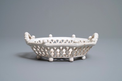 An octagonal reticulated white Delftware basket, Delft or Frankfurt, 17th C.